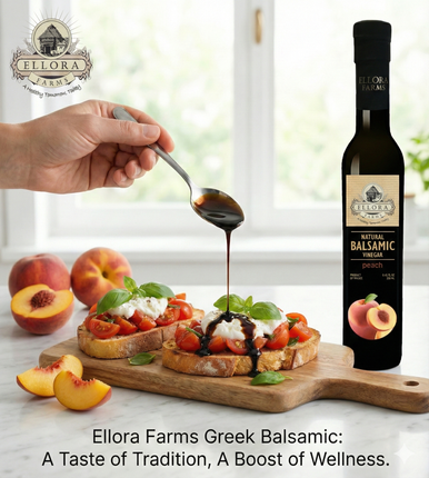 Ellora Farms, Peach Infused Thick Balsamic Vinegar, Product of Crete, Greece, 8.5 oz