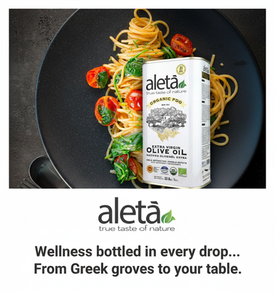 Aleta Organic & Single Estate PDO Extra Virgin Greek Olive Oil, Great Taste Award, 1 Ltr. Tin (33.8 oz.) X 2
