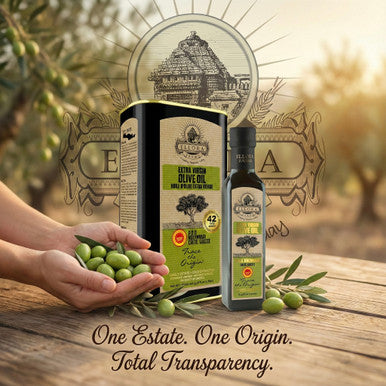 Ellora Farms, Certified PDO Extra Virgin Olive Oil, Traceable and Single Estate EVOO, Harvested in Crete, Greece, 1 Ltr Tin, 33.8 FL oz, Pack of 3