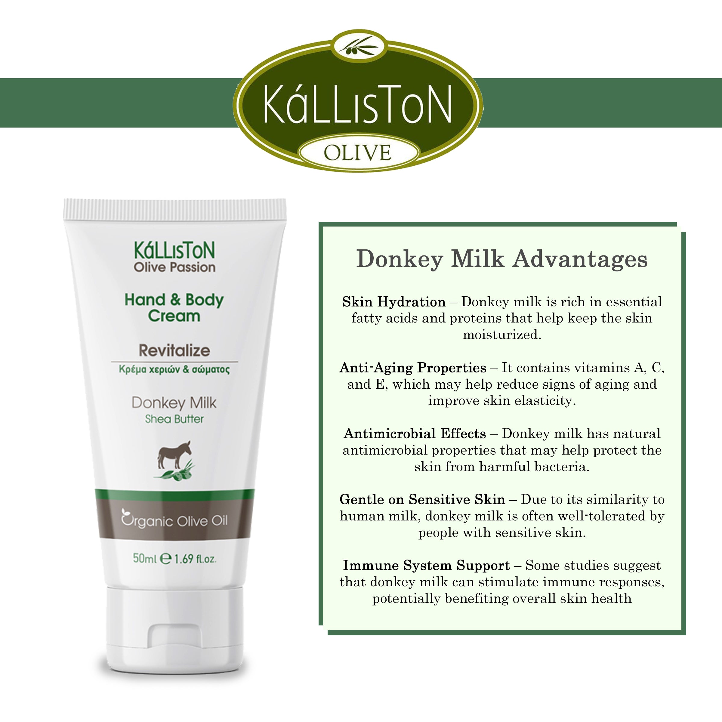 Kalliston Organic Donkey Milk Lotion with Organic Olive Oil & Shea butter, Moisturize, Nourish and Hydrate, All Skin types,  6.76 oz (200ml)