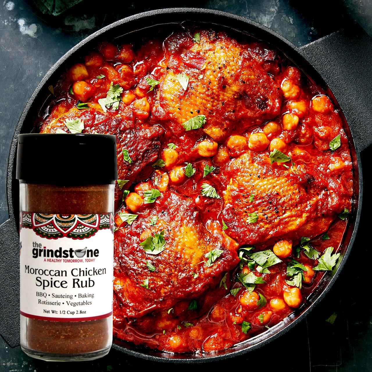 Moroccan Chicken Spice Rub, Perfect for Grilling, BBQ or Baking, Hand Blended Spices, 2.80 oz. Glass Bottle with Sifter