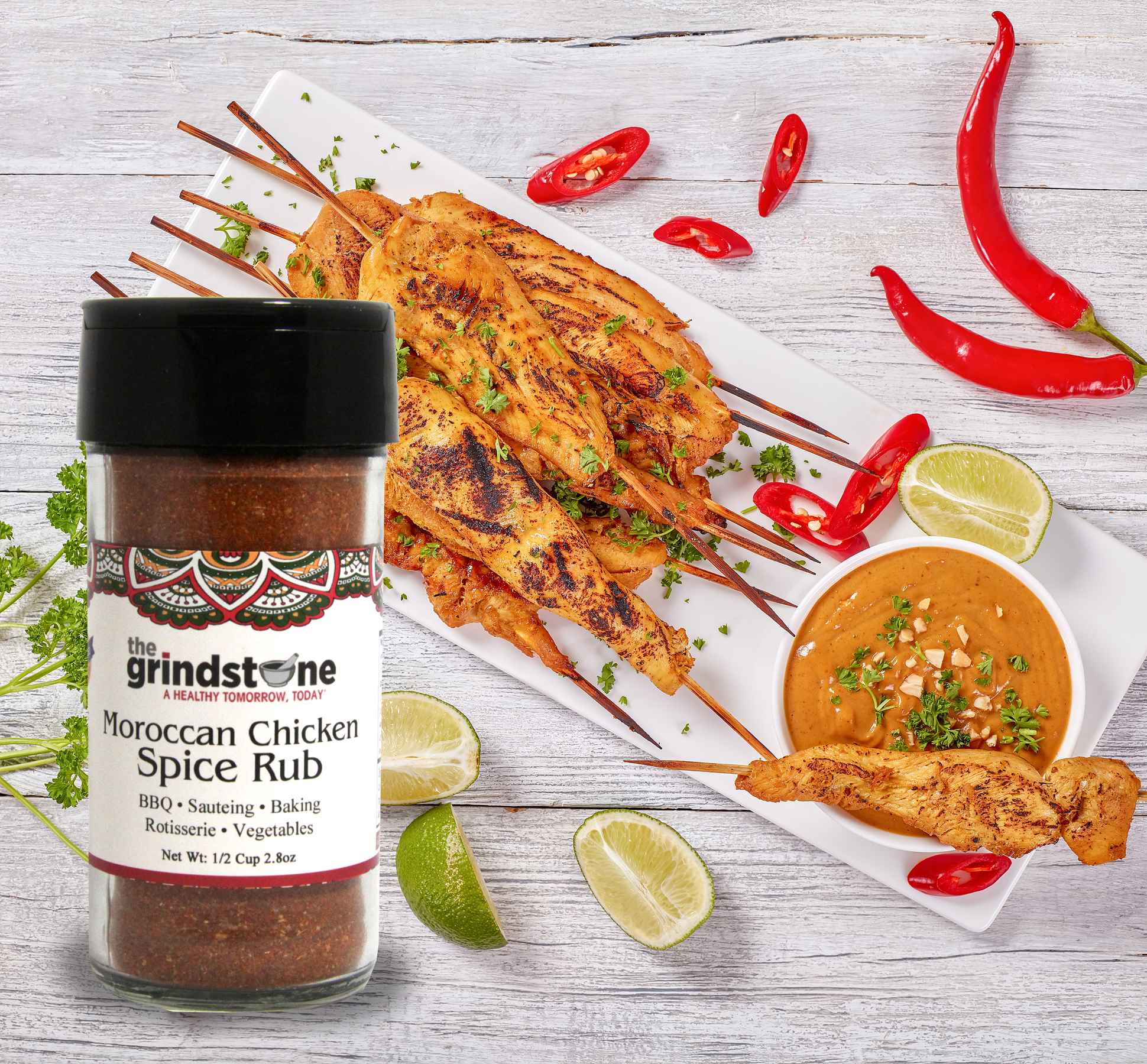 Moroccan Chicken Spice Rub, Perfect for Grilling, BBQ or Baking, Hand Blended Spices, 2.80 oz. Glass Bottle with Sifter