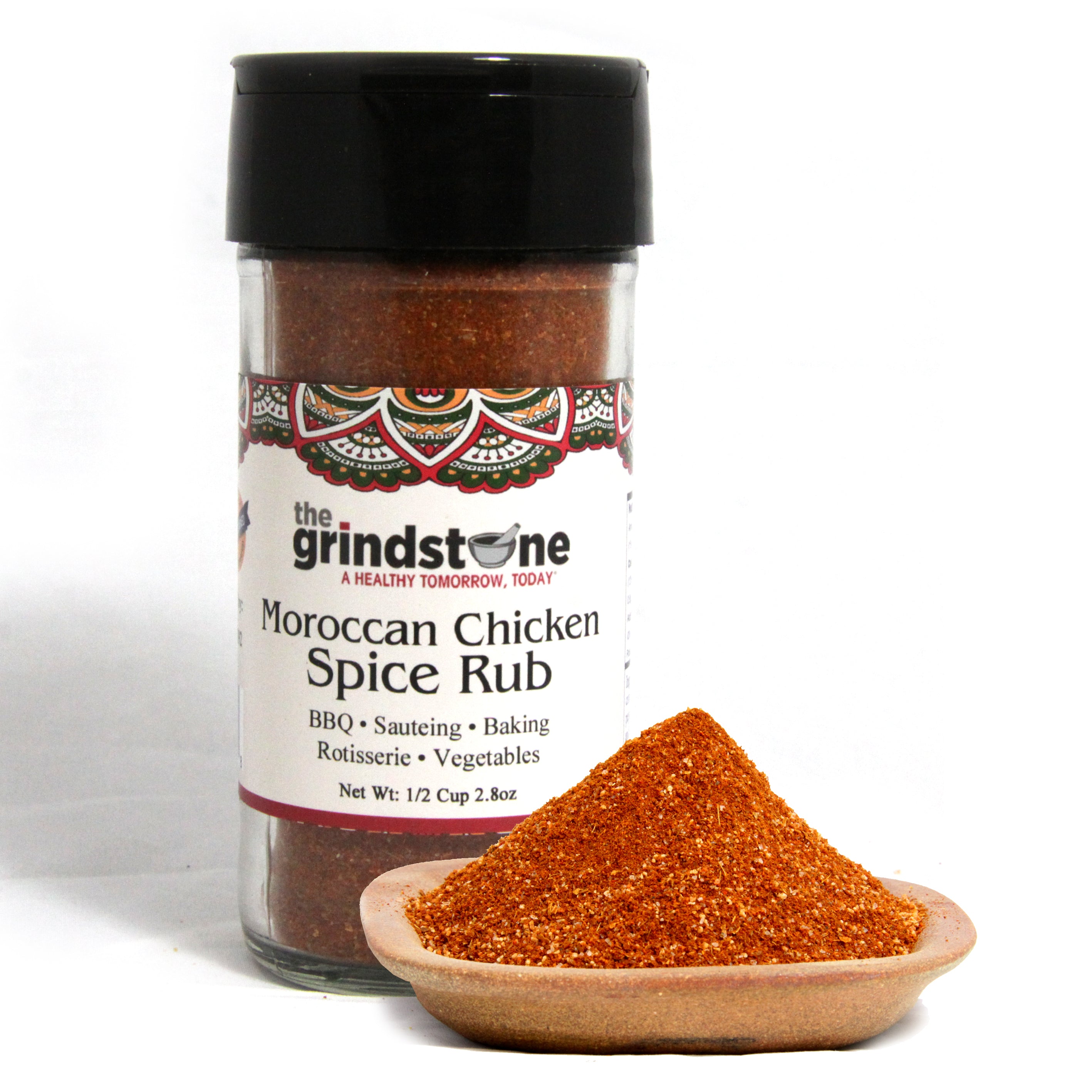 Moroccan Chicken Spice Rub, Perfect for Grilling, BBQ or Baking, Hand Blended Spices, 2.80 oz. Glass Bottle with Sifter