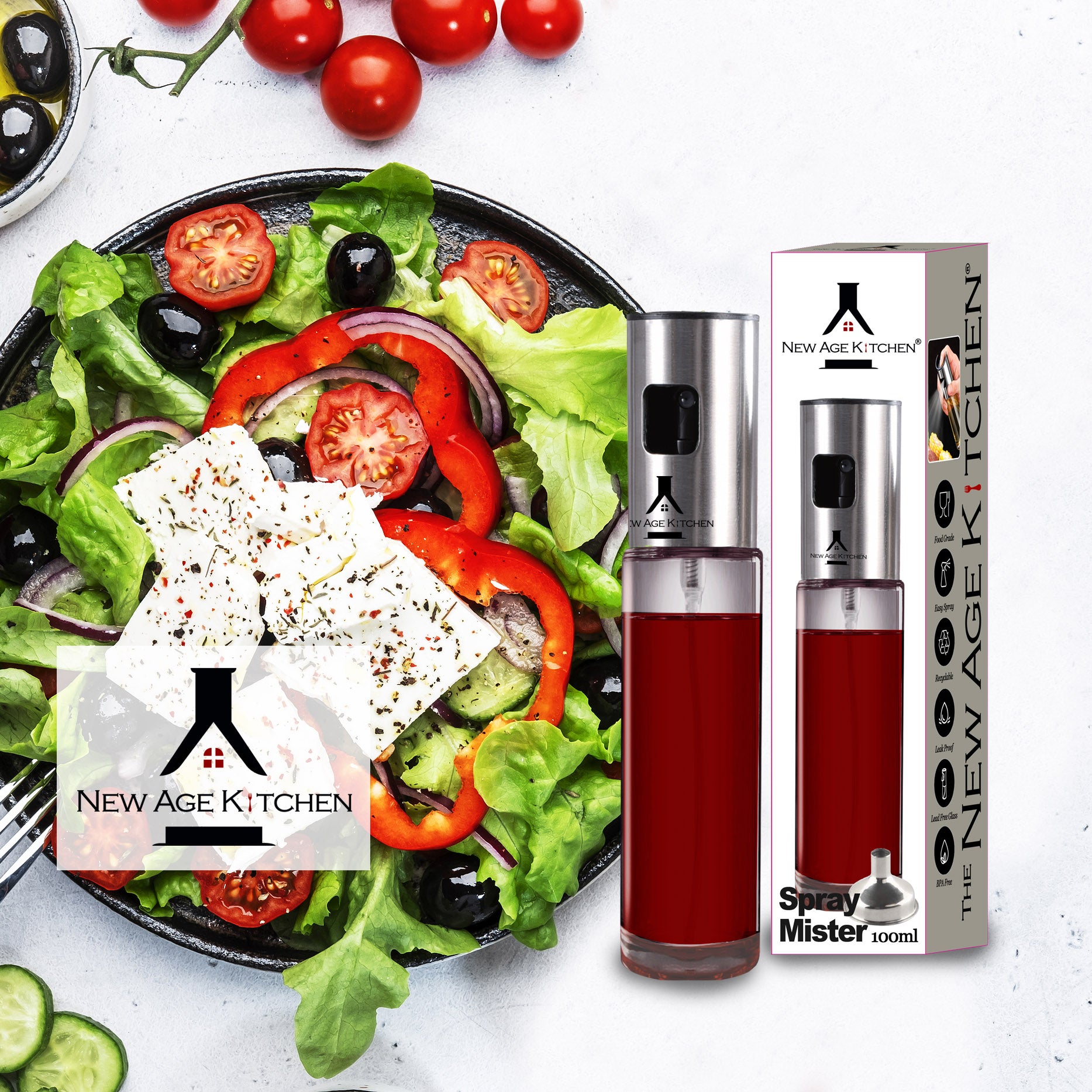Olive Oil Sprayer and Mister, 100ml Glass Spray Bottle for Balsamic, Salad, BBQ (2 Pack)