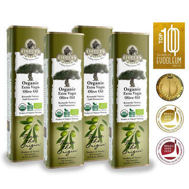 Ellora Farms, Organic Greek Extra Virgin Olive Oil, Koroneiki Variety Olives, Single Origin & Traceable, 17 oz Tin, Pack of 4