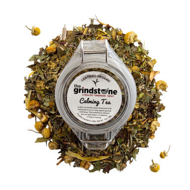Organic Calming Tea, Caffeine Free Herbal Infusion with Hint of a Mint, 1 oz Jar