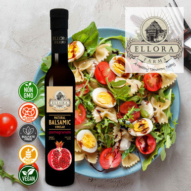 Ellora Farms, Combo Pack, Original, Peach, Pomegranate and Raspberry Infused Balsamic Vinegar, No-Added Sugars, Glass Bottles, Pack of 4