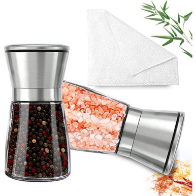 Salt & Pepper Mills, 3 Pcs Grinder with Free Caddy, Empty & Refillable Spice, Pepper or Salt Mills