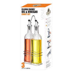 New Age Kitchen, Venus Glass Cruet Bottle Set, Carry Rack and Spout, Olive & Vinegar Dispenser, 16 oz. Bottles