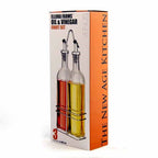 New Age Kitchen, Venus Glass Cruet Bottle Set, Carry Rack and Spout, Olive & Vinegar Dispenser, 16 oz. Bottles
